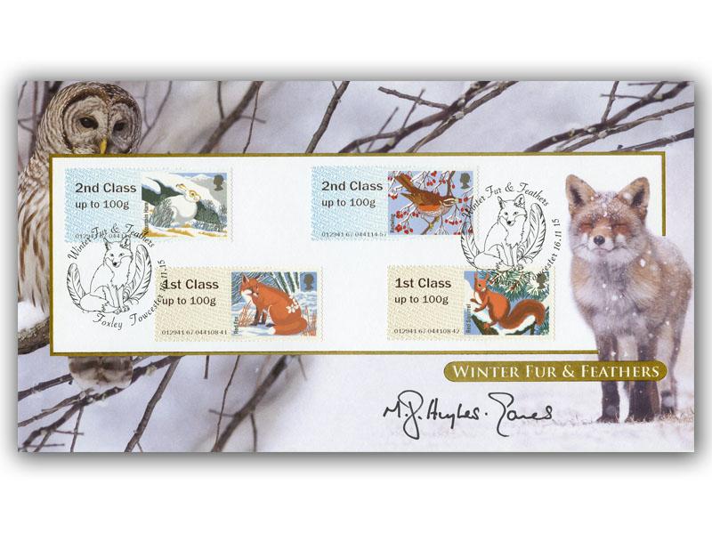 2015 Post & Go - Winter Fur & Feathers, machine stamps, signed by Martin Hughes-Games