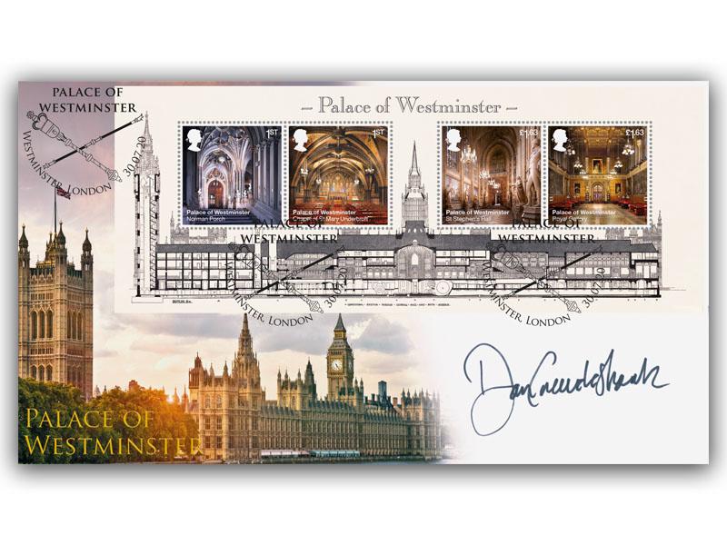 Palace of Westminster Miniature Sheet Cover signed by Dan Cruickshank