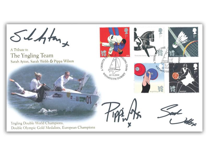 Olympic and Paralympic Games - A Tribute to Yngling Team, signed by Sarah Ayton OBE, Sarah Webb OBE and Pippa Wilson