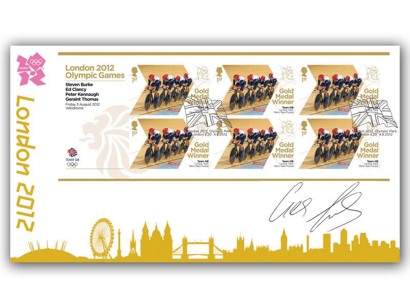 Men's Team Pursuit Wins Gold Miniature Sheet Cover Signed Geraint Thomas