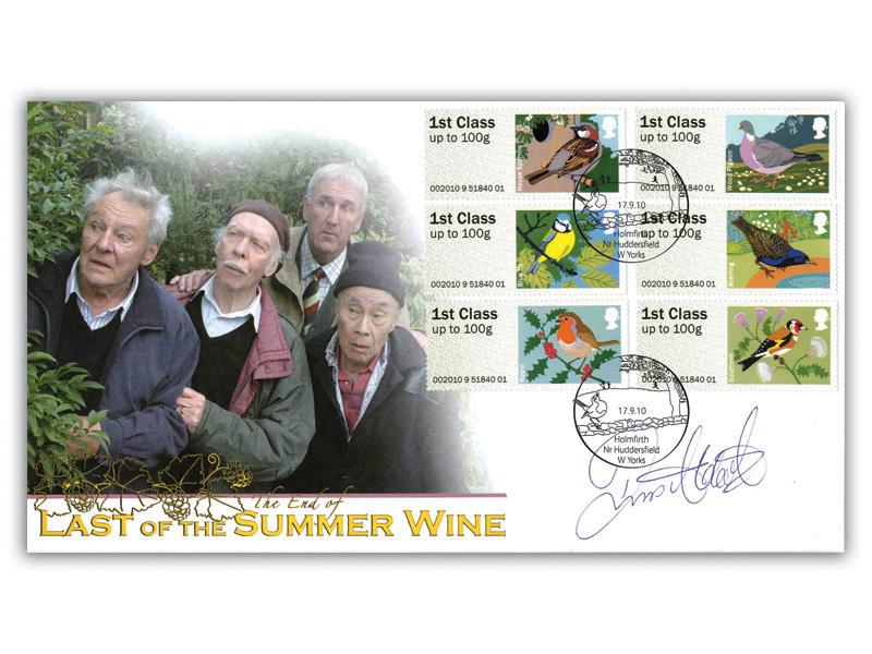 Post & Go - British Birds Last of the Summer Wine Bureau Stamps Cover Signed Russ Abbott