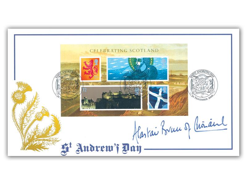 Celebrating Scotland Miniature Sheet Cover Signed Alastair Bruce of Crionaich