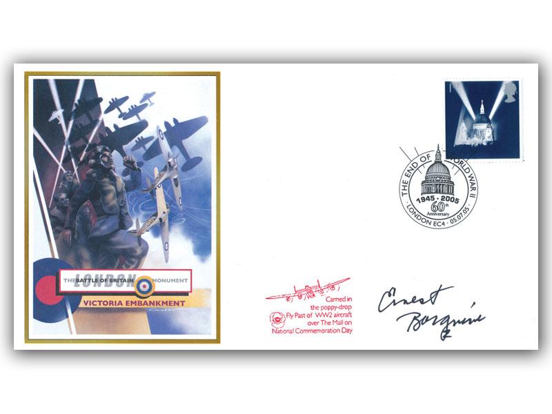 60th Anniversary of the End of WWII - St Paul's Cathedral Single Stamp, flown, signed by Ernest Borgnine