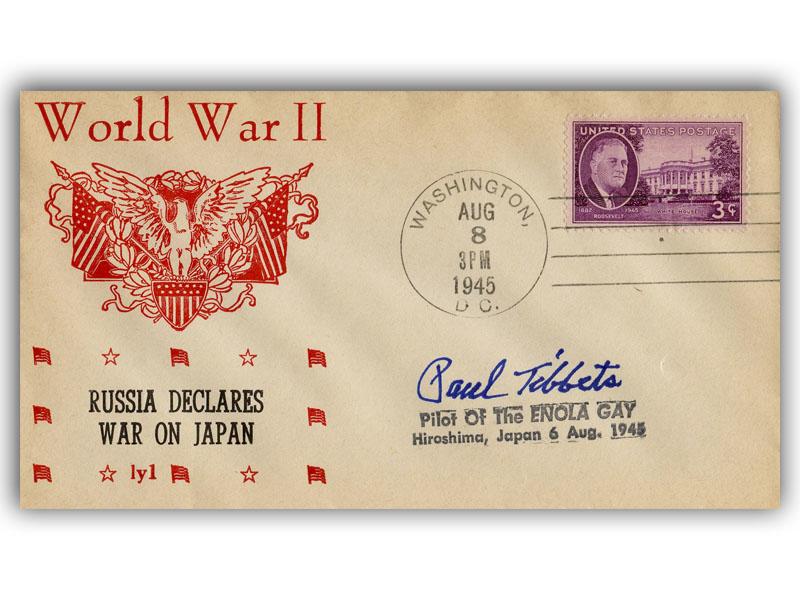 Paul Tibbets signed 1945 Russia Declares War on Japan cover