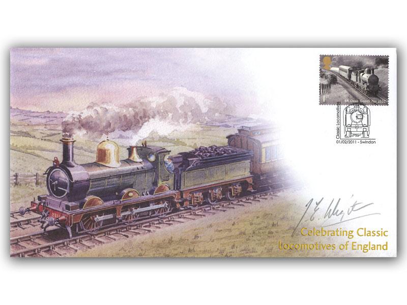 Classic Locomotives of England, BR Dean Goods Class stamp, Swindon postmark, signed by John Wigston