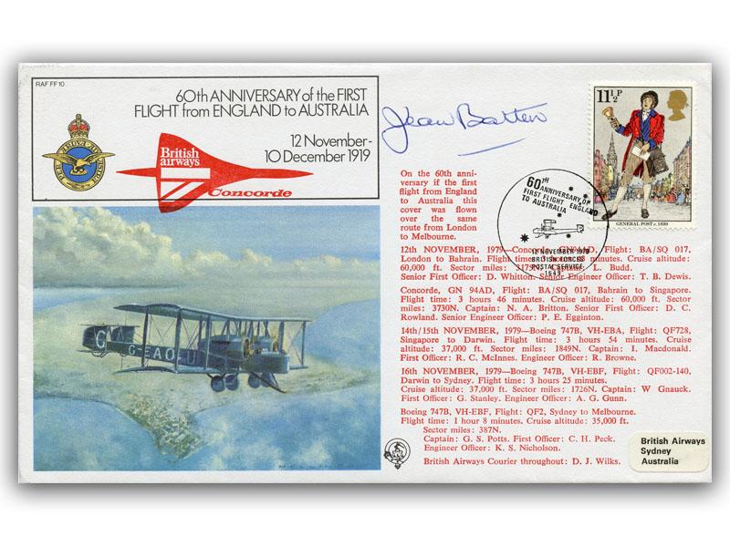 Jean Batten signed 1979 England to Australia first flight cover