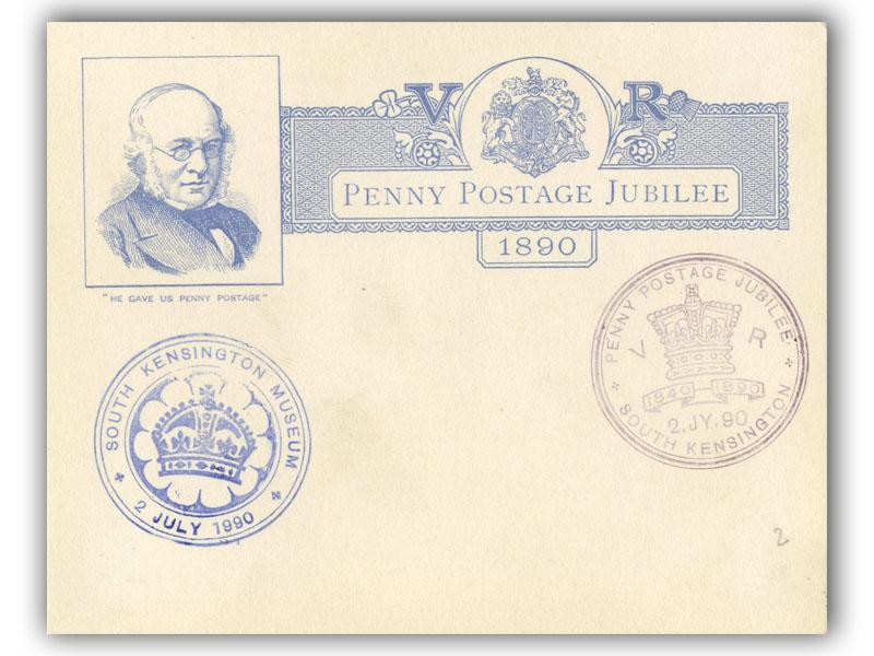 1890 Jubilee card, South Kensington large & Museum postmarks