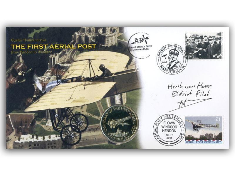2011 Aerial Post Centenary - Hendon to Windsor Coin Cover, flown, signed by Henk Van Hoorn