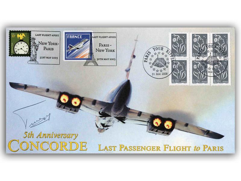 Concorde 5th Anniversary - Last Passenger Flight to Paris from New York signed by Jean Pinet