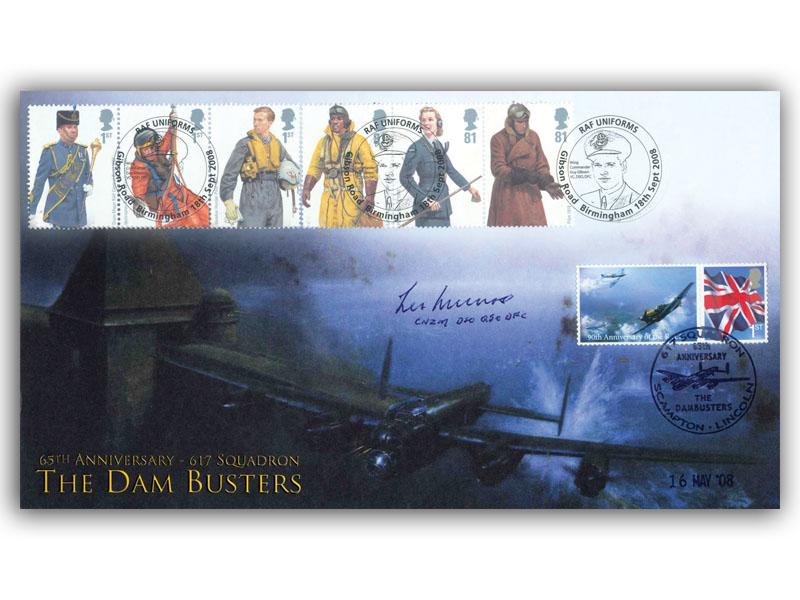 Dam Busters 65th anniversary, Scampton postmark, RAF Uniforms, signed by Les Munro