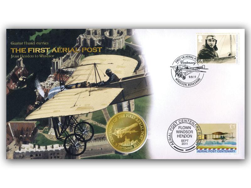 2011 Aerial Post Centenary - Hendon to Windsor Coin Cover, flown, Windsor postmark