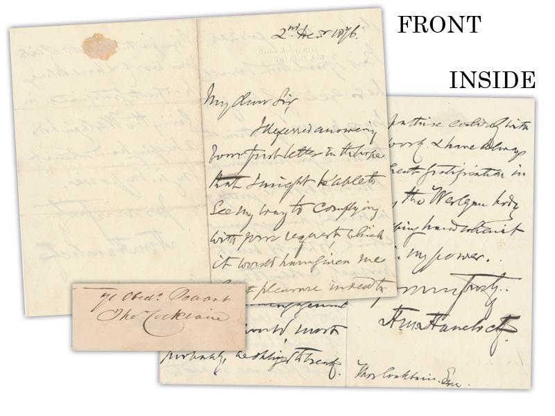 Henry Havelock-Allan VC signed 1876 letter