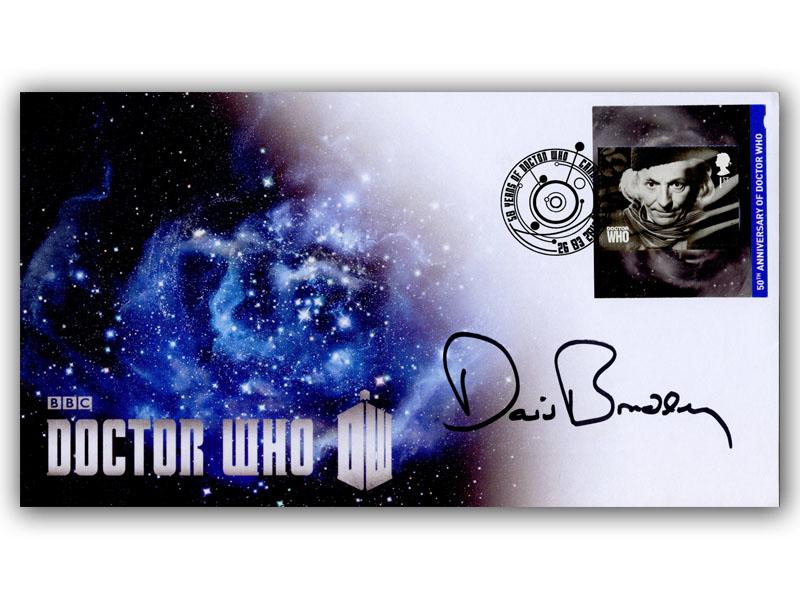 Doctor Who cover with 1st class William Hartnell stamp and surround from retail booklet  signed by David Bradley