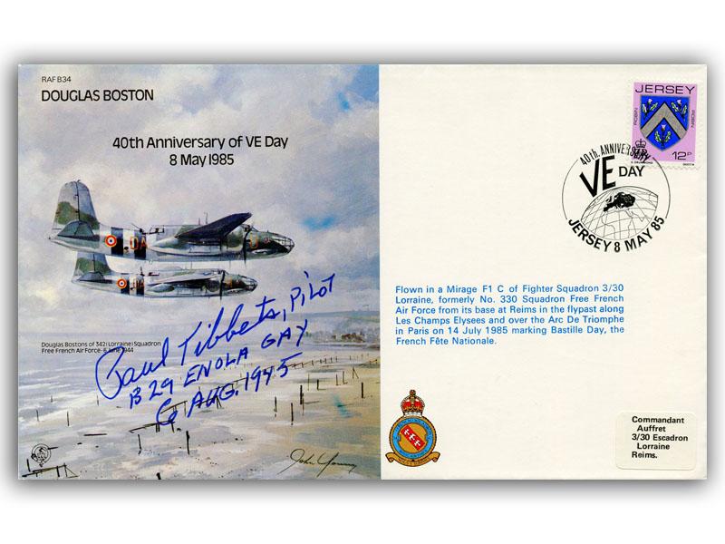 Paul Tibbets signed 1985 VE Day cover