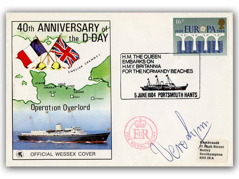Dame Vera Lynn,  signed 1984 40th Anniversary of D-Day HMY Britannia cover