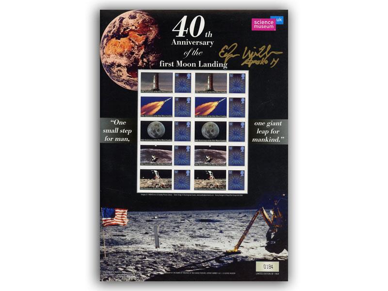 Edgar Mitchell signed 2009 Moon Landing stamp sheet