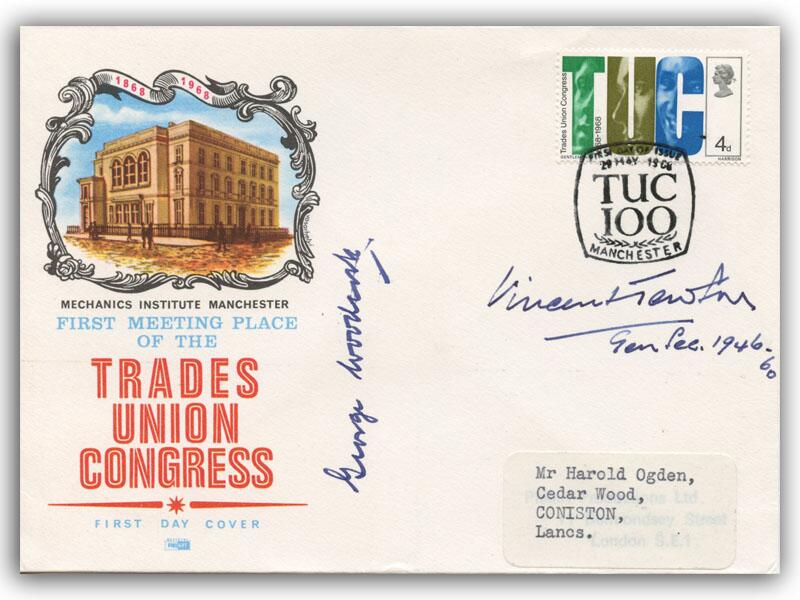 Vincent Tewson and George Woodcock signed 1968 TUC cover