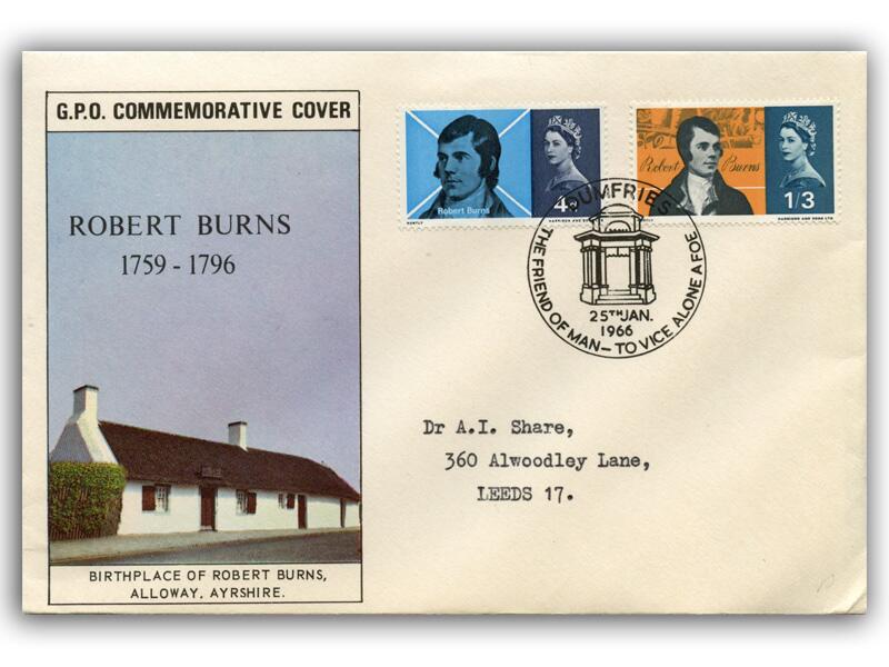 1966 Robert Burns, phosphor, Dumfries 34mm postmark