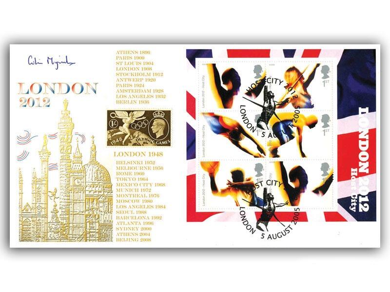 London Wins 2012 Olympic Bid - miniature sheet, signed by Lord Moynihan