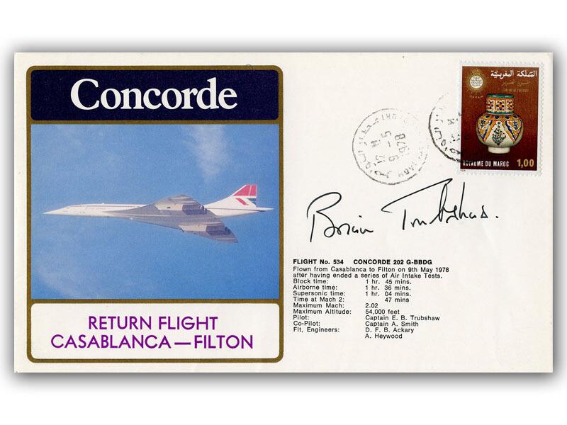 Brian Trubshaw signed 1978 Concorde Casablanca - Filton Flight Flown