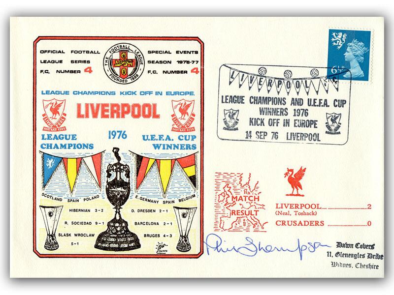 1976 Liverpool V Crusaders, signed by Phil Thompson