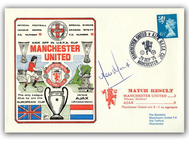1976 Man Utd V Ajax, signed by Lou Macari