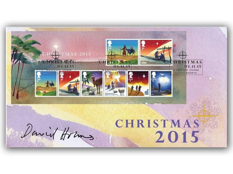 Christmas 2015 Miniature Sheet Cover, signed by David Holmes