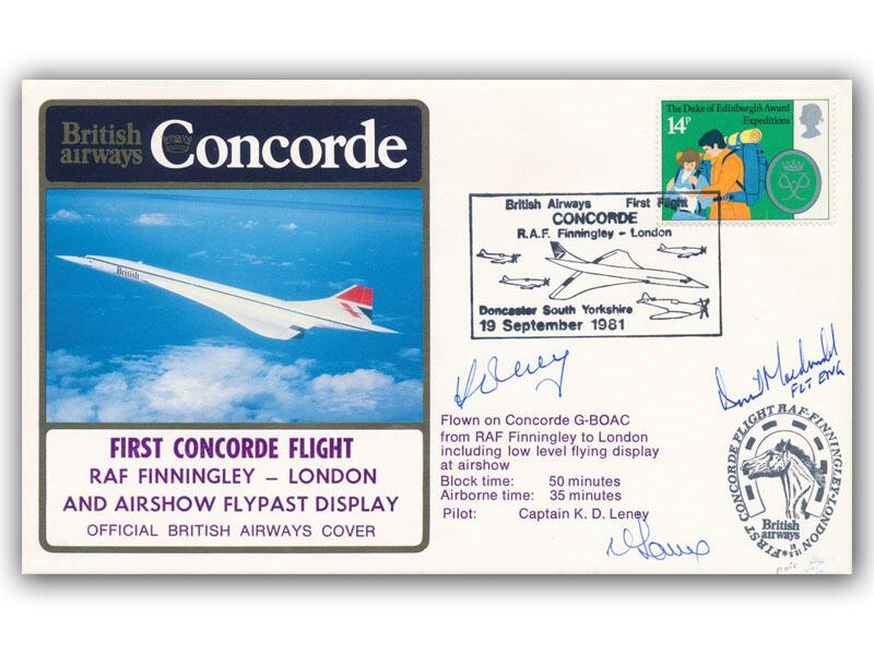 1981 BA Concorde RAF Finningley - London crew signed flown cover