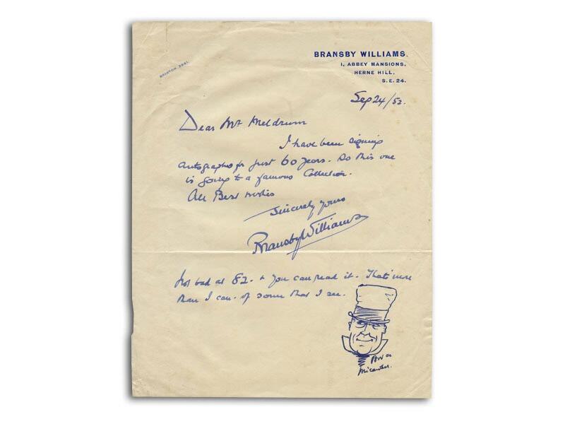 Bransby Williams signed handwritten letter