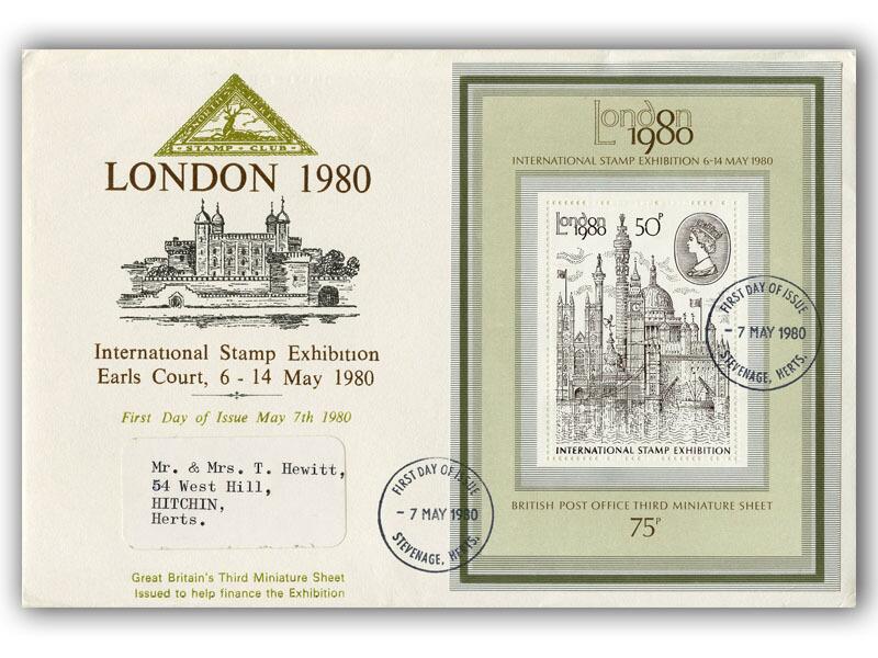 1980 Exhibition miniature sheet, North Herts Stamp Club cover