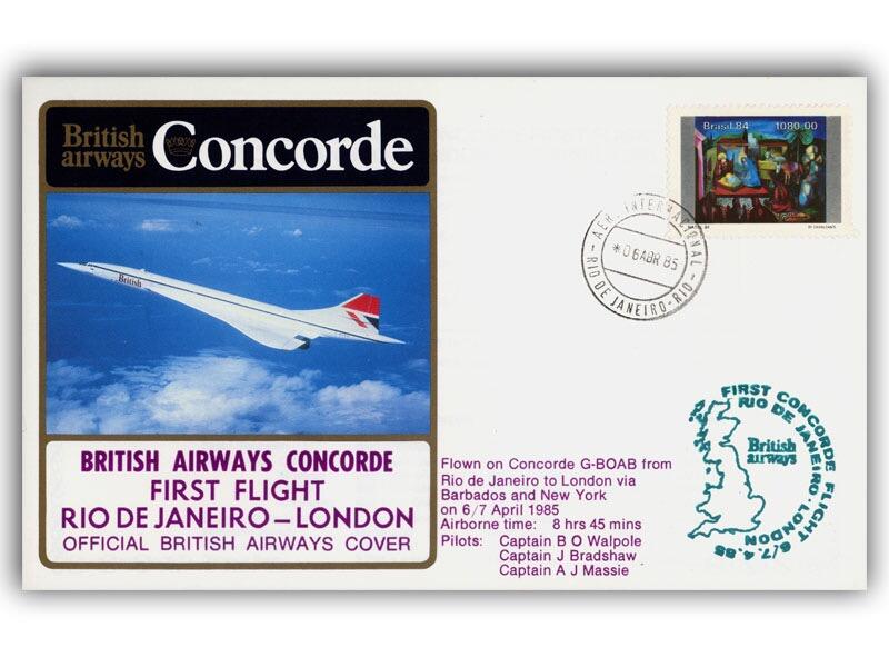 1985 BA Concorde Rio De Janeiro - London flown cover