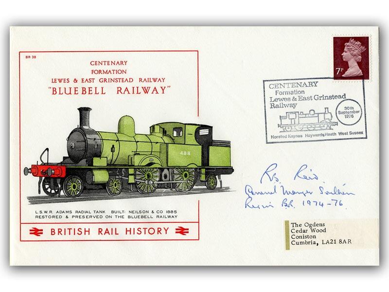 Bob Reid, signed 1976 Bluebell Railway cover