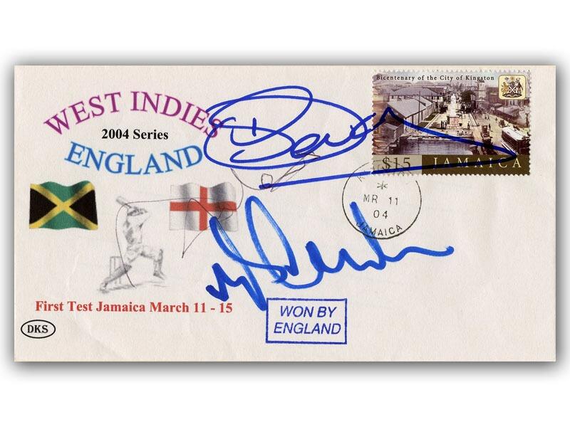 Michael Vaughan, Steve Harmison & Devon Smith signed 2004 England v West Indies cricket cover