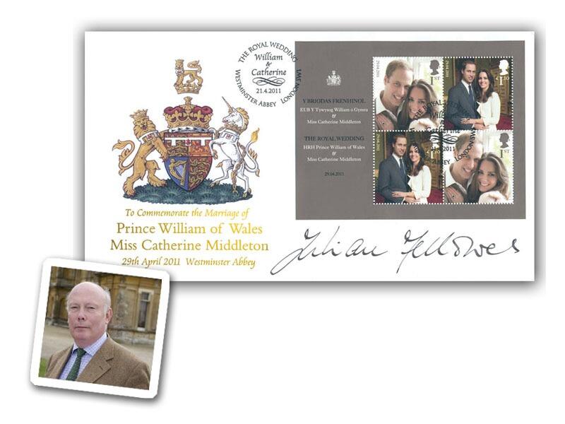 Royal Wedding 2011 Miniature Sheet Cover, signed Julian Fellowes