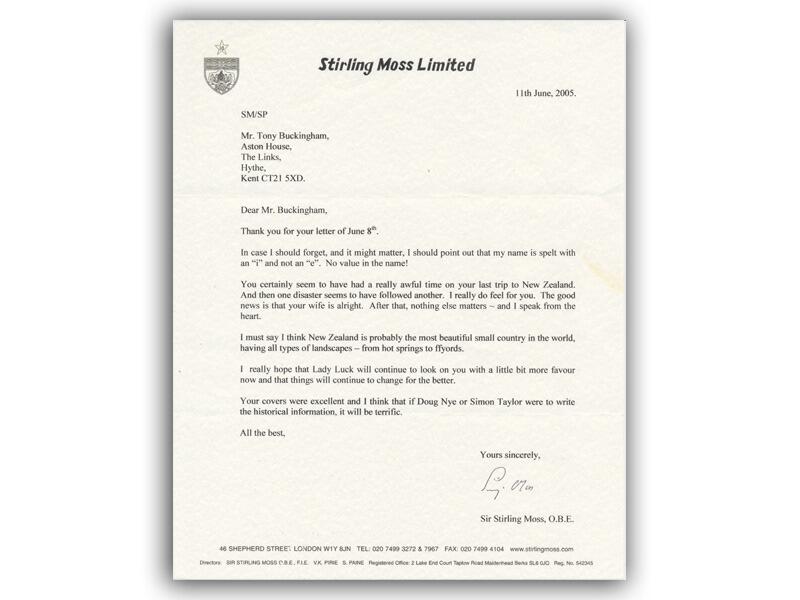 Stirling Moss signed, typed letter