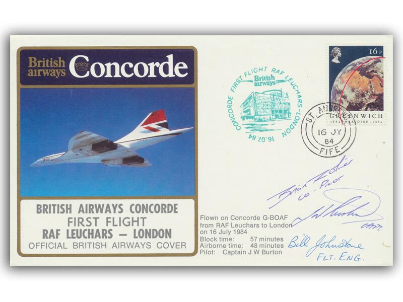 1984 BA Concorde RAF Leuchars - London crew signed flown cover