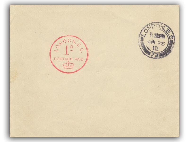 1912 1d Wilkinson Post Machine, First Day, No. 73 CDS