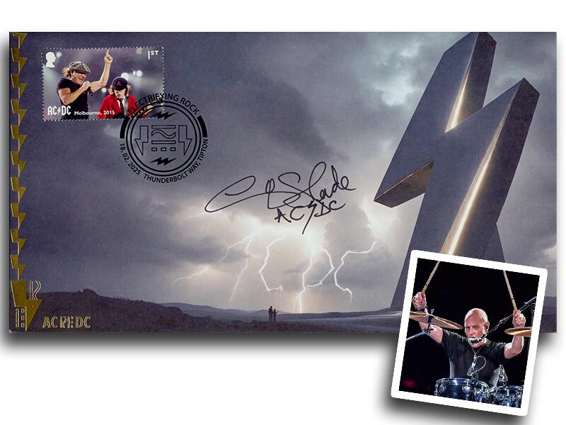 AC/DC Single Stamp First Day Cover, signed Chris Slade AC/DC Drummer