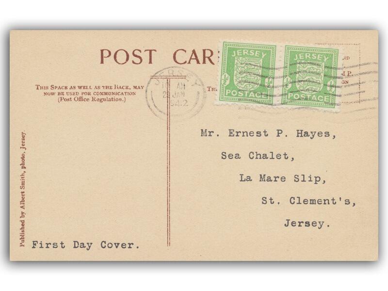 1942 ½d Jersey Arms, Bathing Pool Postcard front