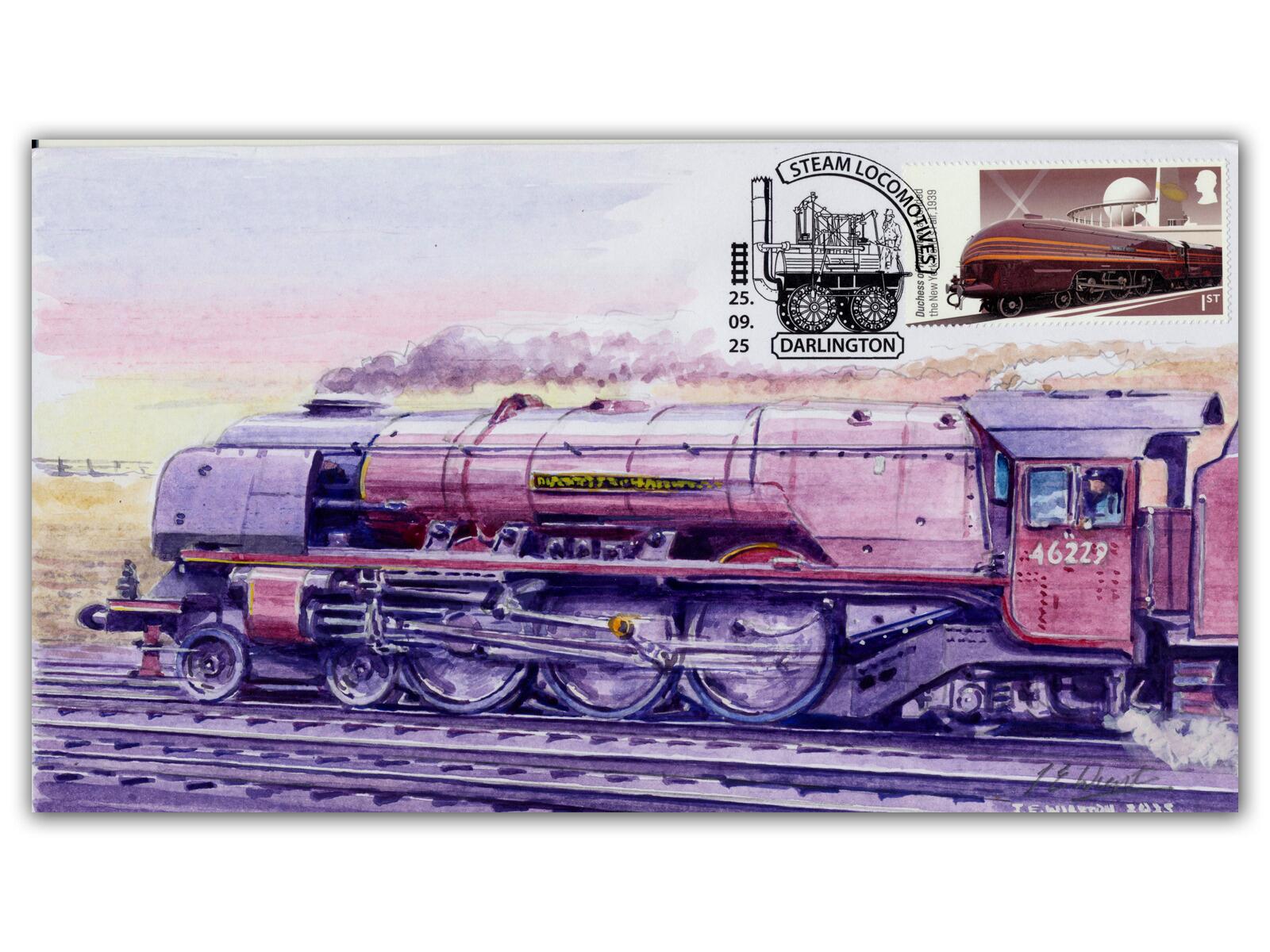 'Full Steam Ahead - Duchess of Hamilton' Handpainted | Steam Locos First Day Cover, signed