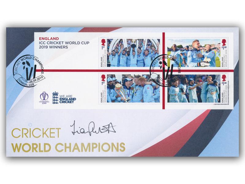 2019 Cricket World Cup Men's Miniature Sheet, signed Liam Plunkett