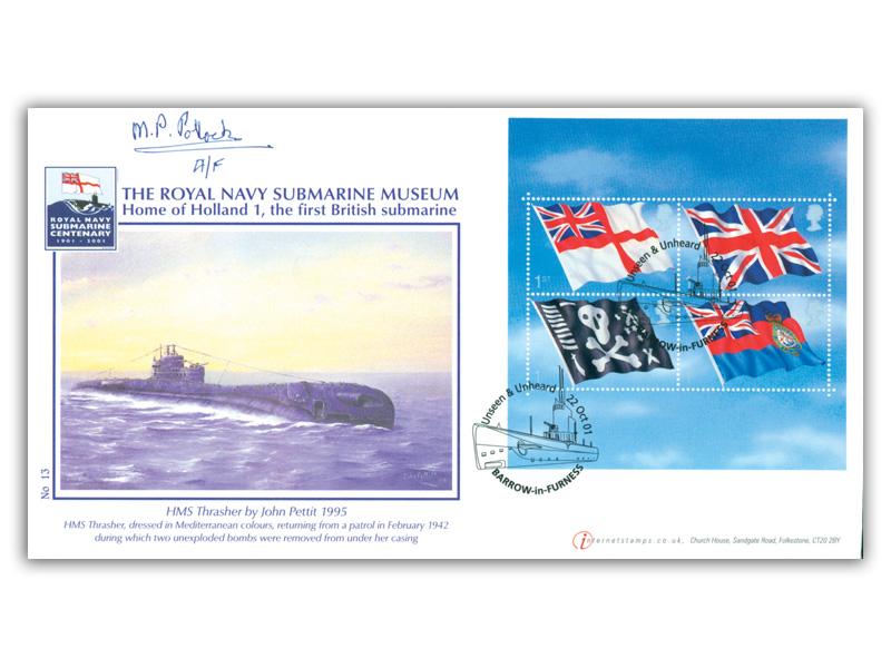 Royal Navy Flags and Ensigns Miniature Sheet Cover, signed by Admiral Michael Pollock