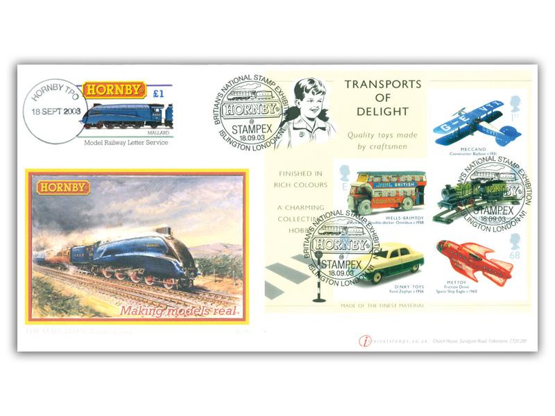 Transport of Delights miniature sheet - Hornby, Stampex, Doubled