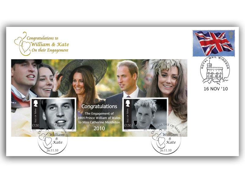 2010 Royal Engagement Isle of Man Miniature Sheet, double postmark