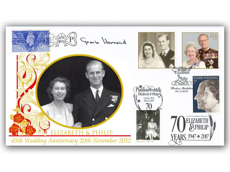 2012 65th Wedding Anniversary & Platinum Wedding Stamps, doubled 2017, Signed by Grant Harrold