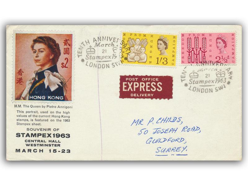 1963 Freedom From Hunger, ordinary, Stampex postmark, Stampex cover