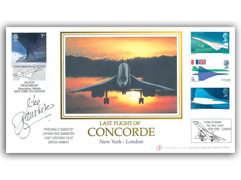 2003 London to New York Final Flight, Flown Cover, Signed Mike Bannister