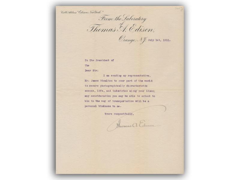 Thomas Edison signed letter 1911