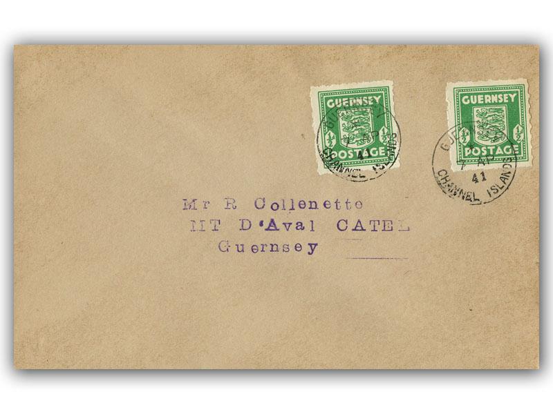 1941 1/2d Guernsey Arms, plain cover
