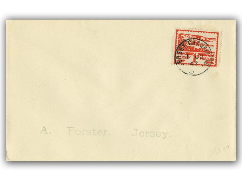 1943 1d Jersey Views, plain cover